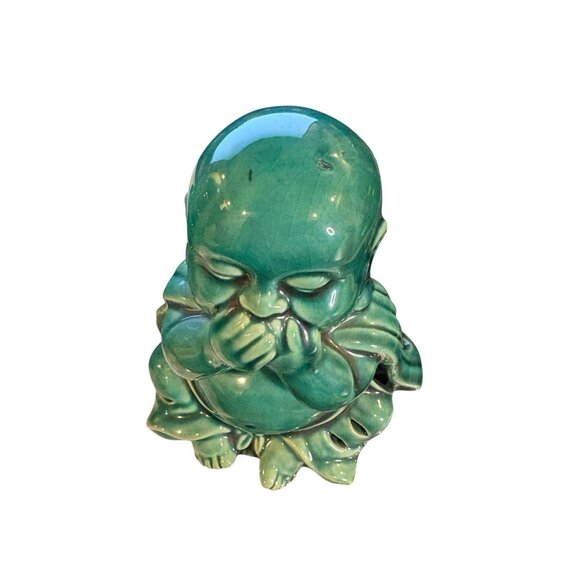 Laughing 5.5” Buddhas Set of 3 Green Hear No Evil, See No Evil and Speak No Evil - Picture 5 of 5